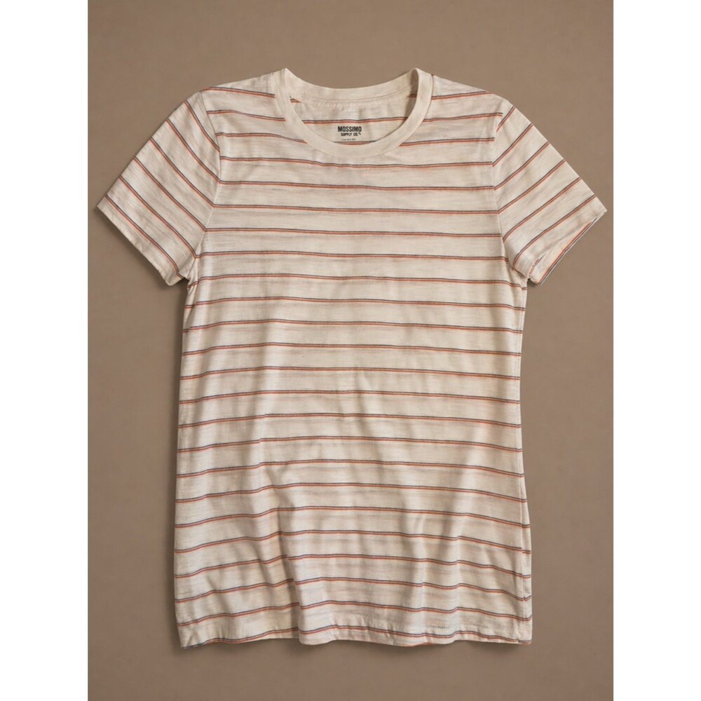 Mossimo Cream Orange Striped Shirt Sheer Lightweight Womens L Summer Casual NWOT